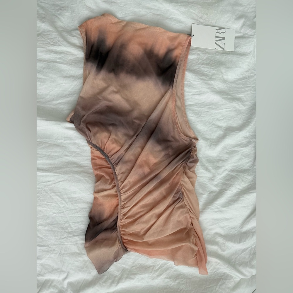 Zara Nude Mesh Detail Top